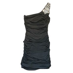 CITY TRIANGLES Women’s One Shoulder Rhinestone Formal Dress Black Small